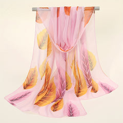 Boho Leaf Print Chiffon Scarf Thin Breathable Sunscreen Shawl