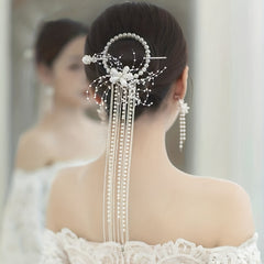 Faux Pearl Hair Tie Tassel Chinese Wedding Bride Accessories