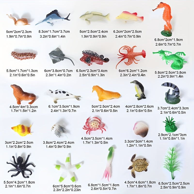 12pcs Mini Marine Animal Figures Set with Seaweed Toys - Ocean Creatures