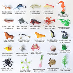 12pcs Mini Marine Animal Figures Set with Seaweed Toys - Ocean Creatures