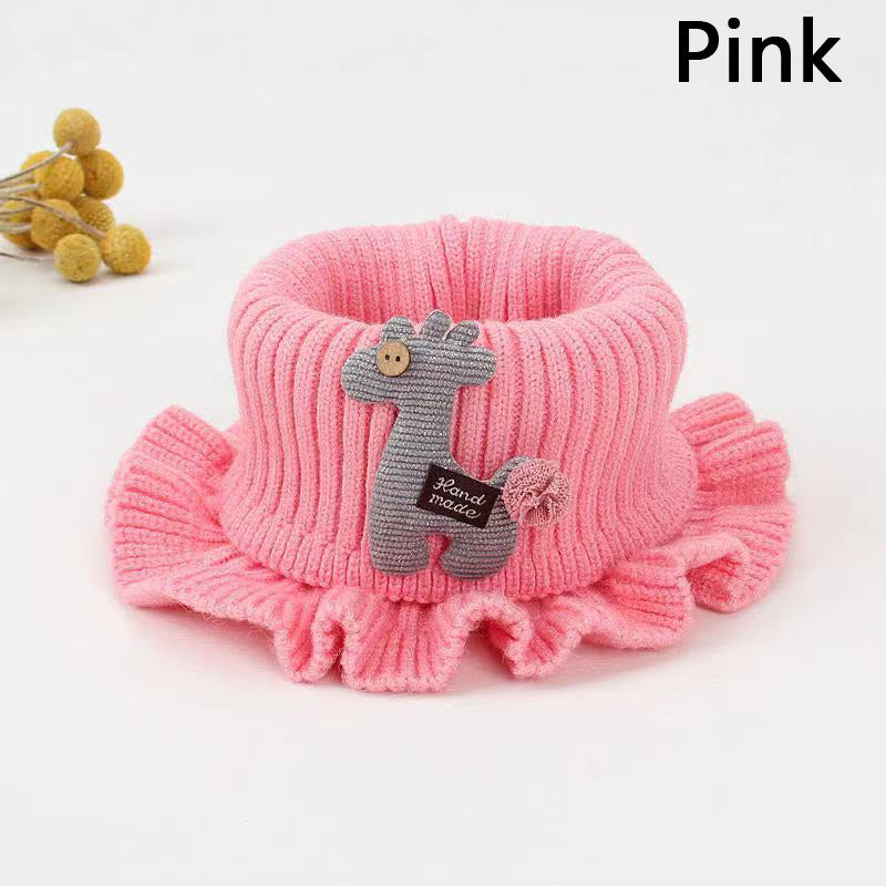 Girls Knitted Ruffled Scarf With Giraffe Patch Winter Neck Protector