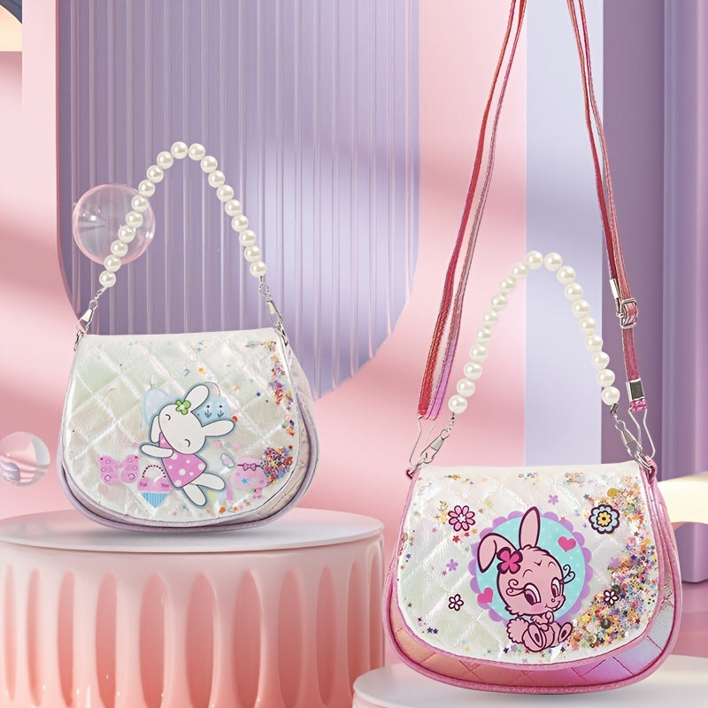 Girls Rabbit Handbag Sequin Underarm Bag Faux Pearl Handle