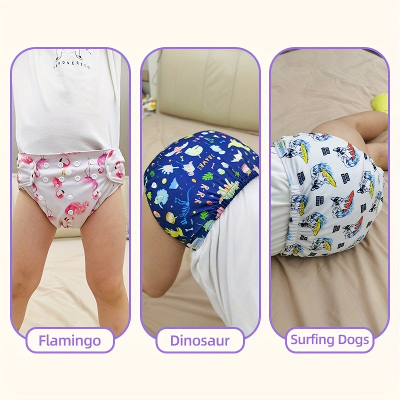 Printed Cloth Diapers for 3 25kg Babies, Washable & Reusable