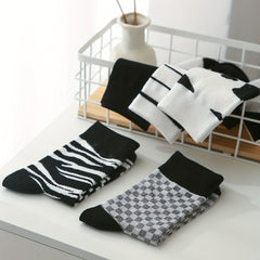 5 Pairs Geometric Pattern Mid Tube Socks Women's Stockings