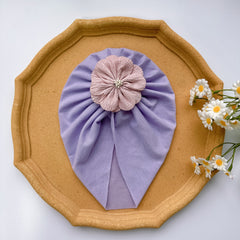 Baby Girls Soft Turban Head Wrap with Flowers - Breathable Hair Accessory
