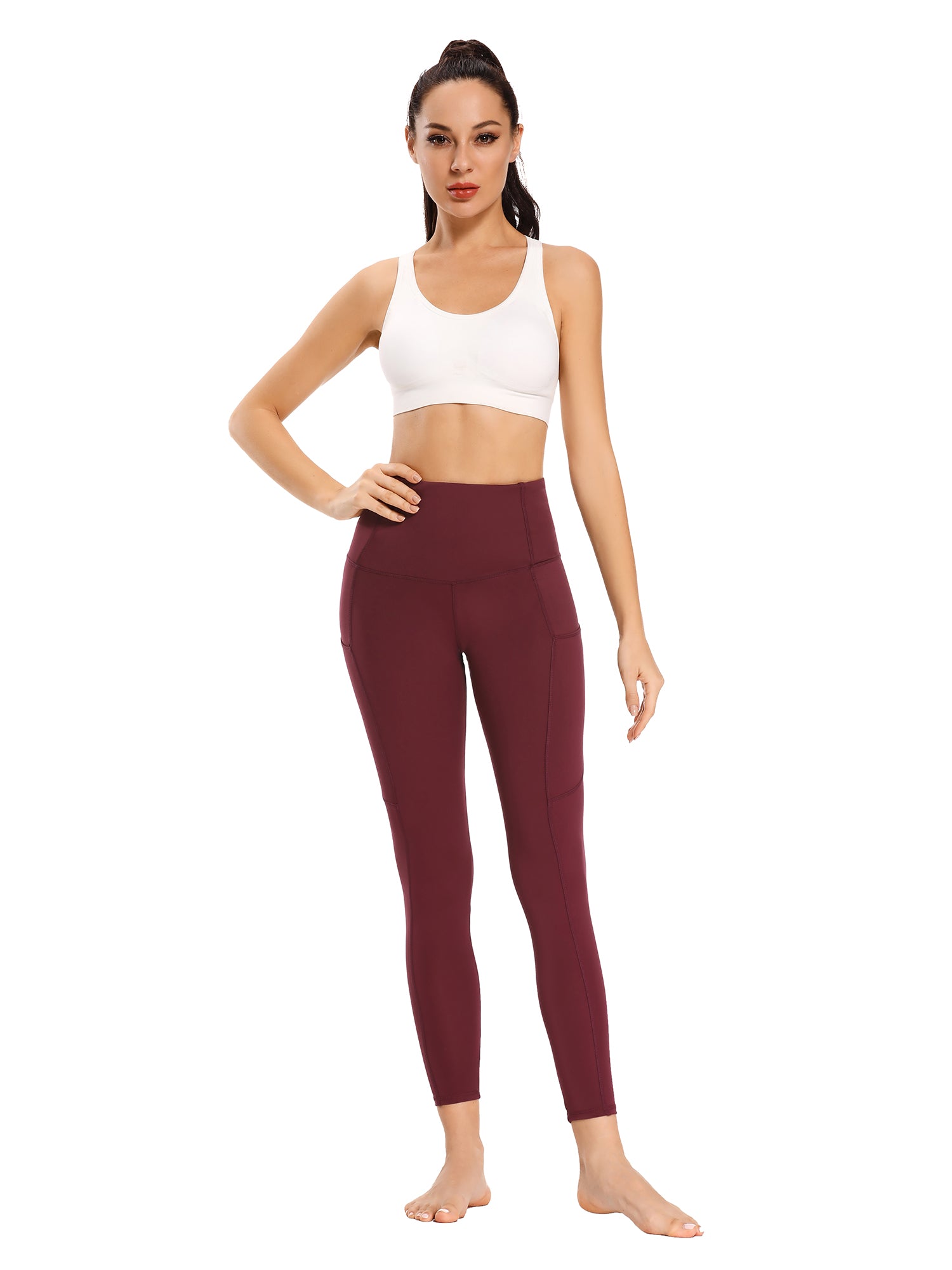 Women's Solid Yoga Pants Side Pockets Four Sides Stretch Leggings