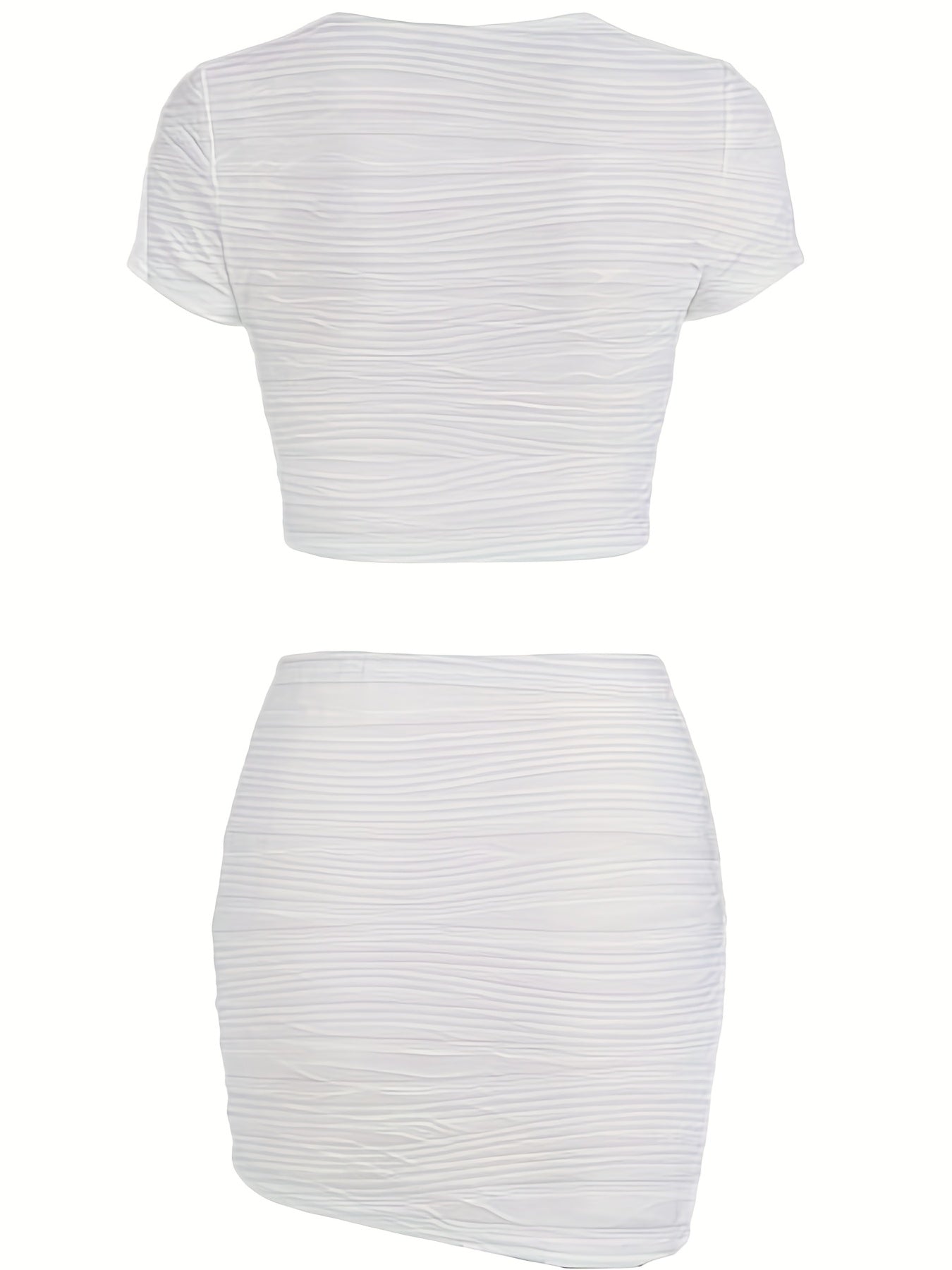 Women's Textured Two Piece Skirt Set Short Sleeve T shirt & Mini Skirt