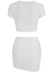 Women's Textured Two Piece Skirt Set Short Sleeve T shirt & Mini Skirt