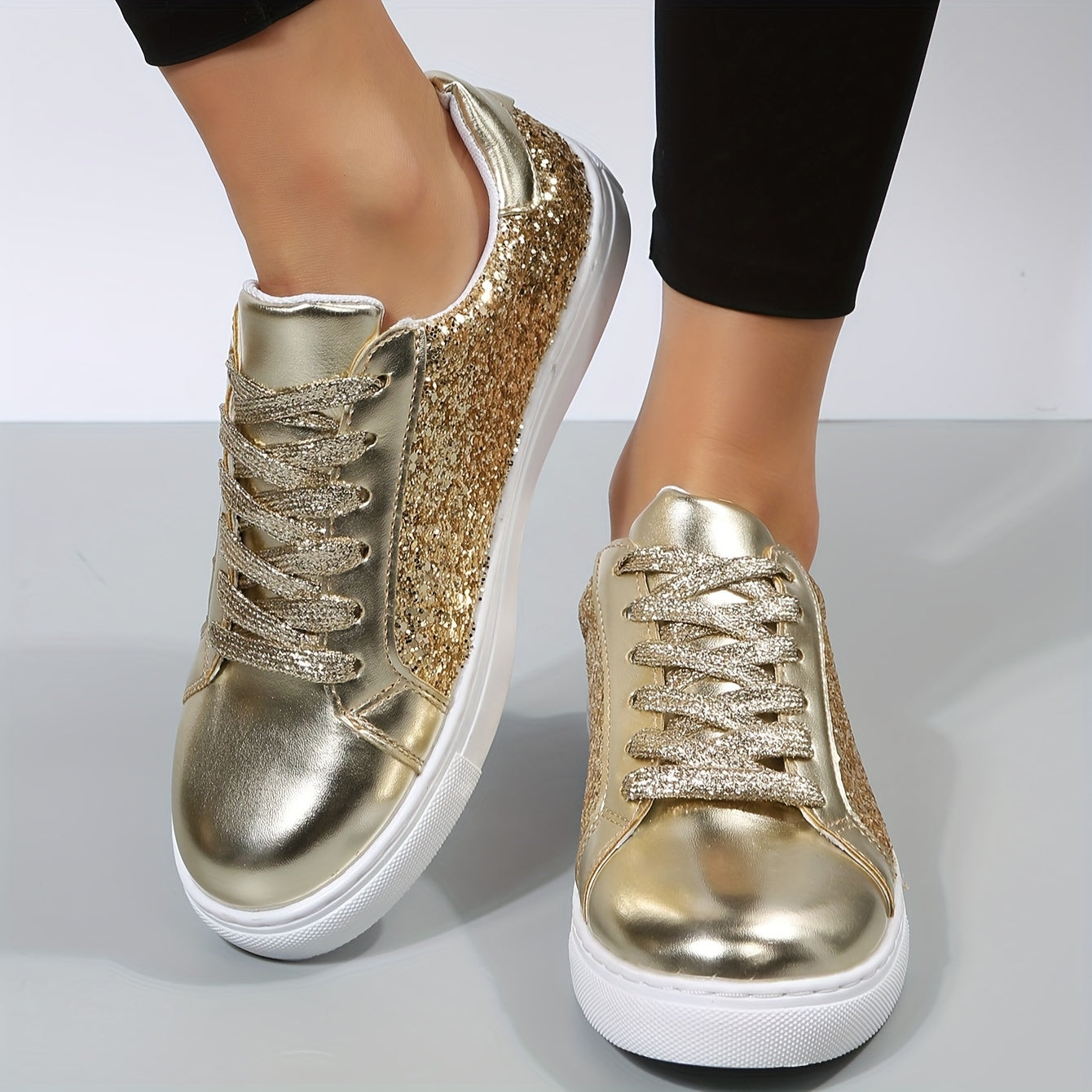 Sequin Reflective Low Cut Skate Shoes Non Slip Sneakers