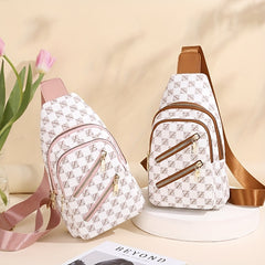Plaid Pattern Sling Bag Zipper Front Chest Purse PU Leather Crossbody Bag