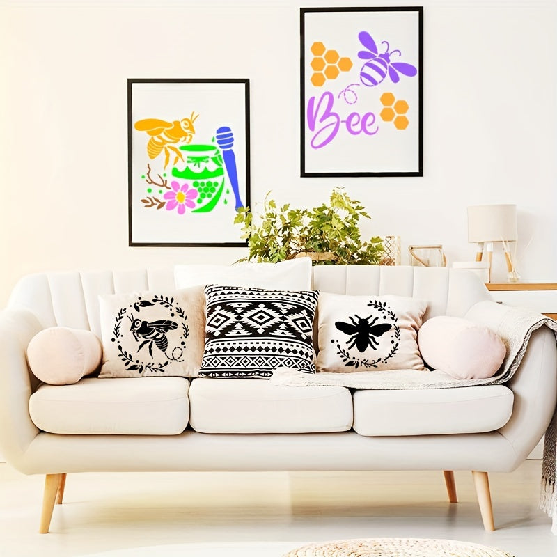 16pcs Reusable Bee Stencils for Honeycomb Designs on Wood Fabric and Walls