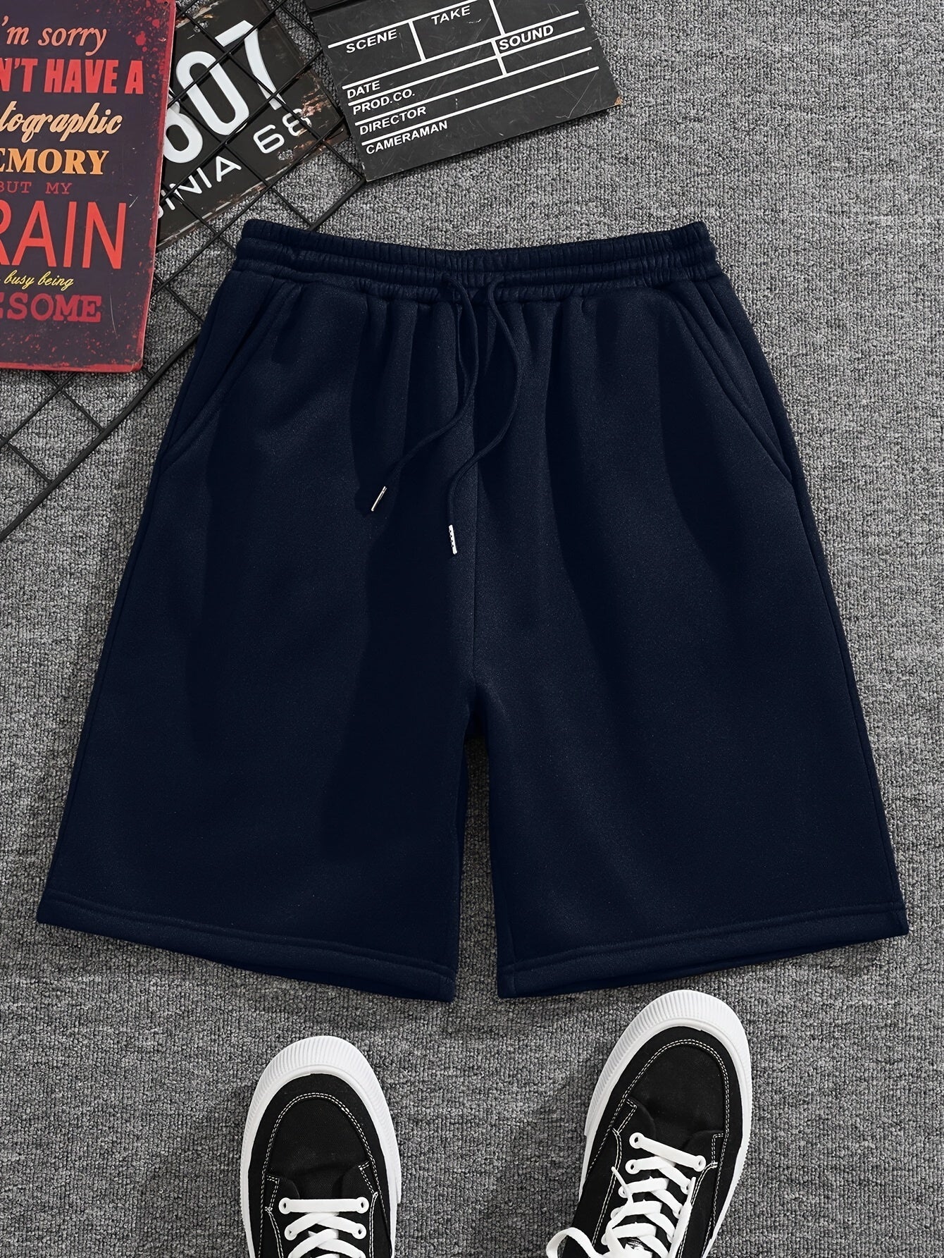 Men's Pleated Drawstring Shorts Solid Casual Stretch Waist for Summer