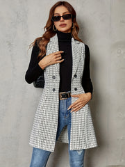 Plaid Double Breasted Lapel Vest Sleeveless Slim Vest