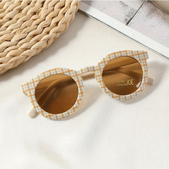 Striped Plaid Pattern Round Sunglasses UV Protection