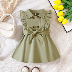 Baby Girls Casual Button Front Ruffle Trim Dress