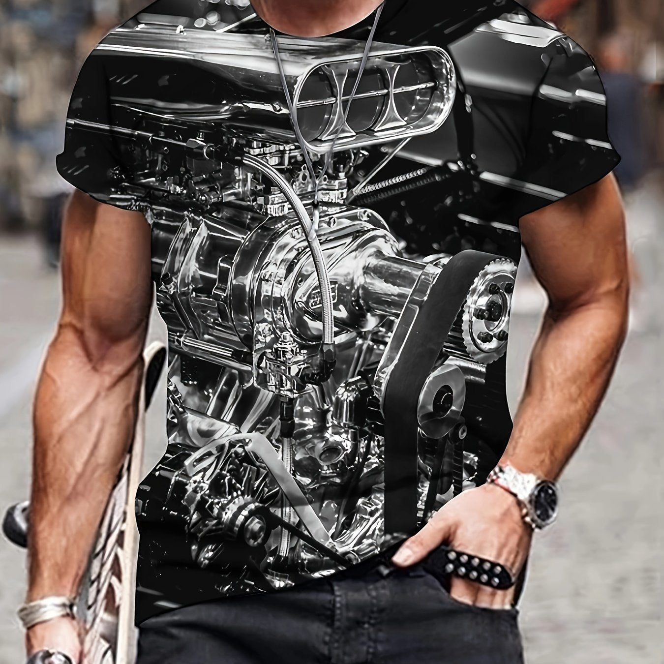 Men's 3D Motorcycle Graphic T shirt Casual Mid Stretch Breathable Tee