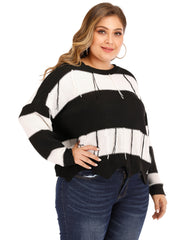 Colorblock Fringe Trim Sweater Loose Fit Women's Plus Casual