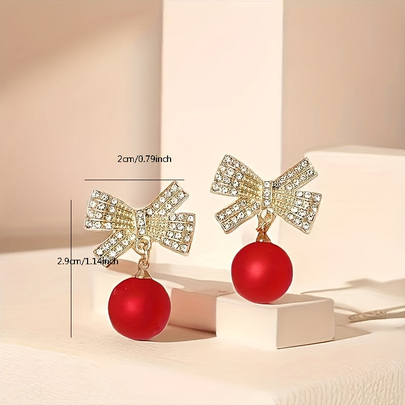 Christmas Red Bow Earrings Festive Ear Jewelry