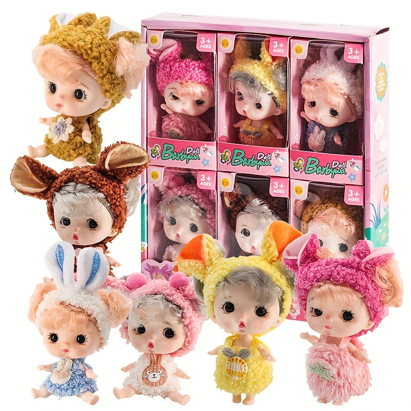 6pcs Fairy Princess Doll Set with Pajamas 3 inch Animal Doll