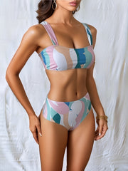 Abstract Print High Waist 2 Piece Set Bikini Swimsuit