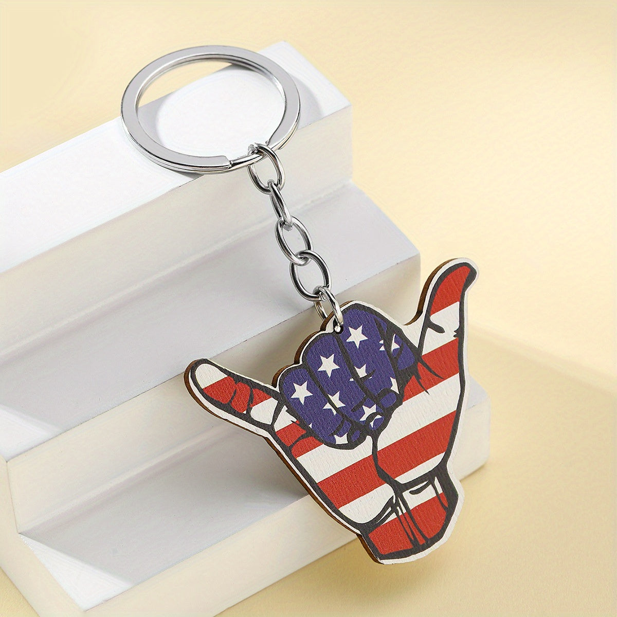 American Flag Key Chain Wooden Pendant for Bag Purse Backpack