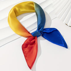 Silk Block Bandana Yellow Red Gradient Square Scarf Head Wrap Hair Accessories