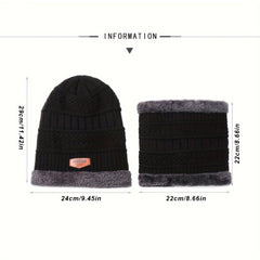 Striped Warm Winter Hats with Neck Scarf, Knitted Ear Protection