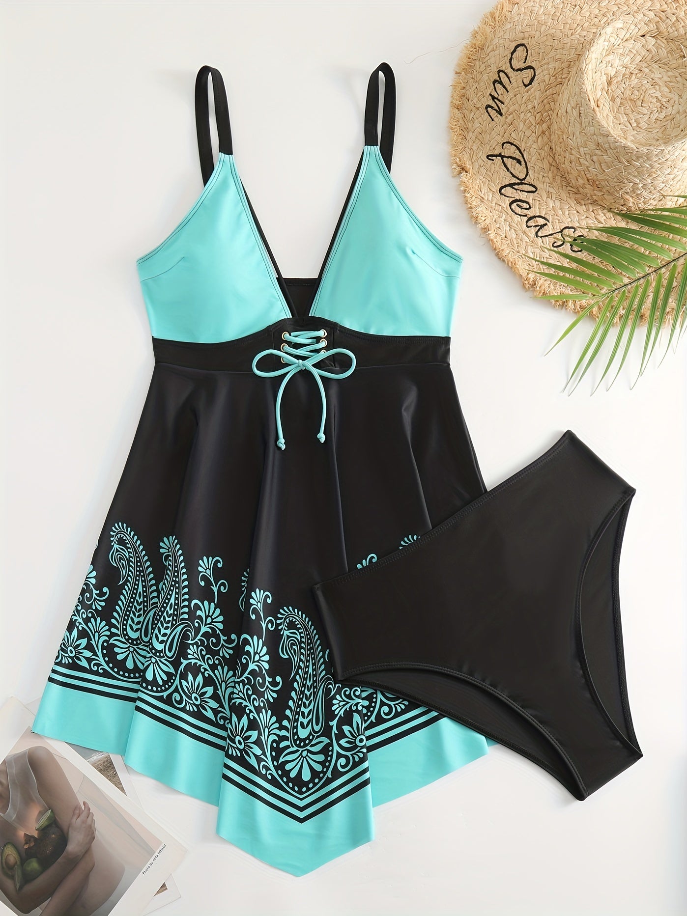 Women's Paisley Print Strappy Tankini Set