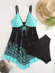 Women's Paisley Print Strappy Tankini Set