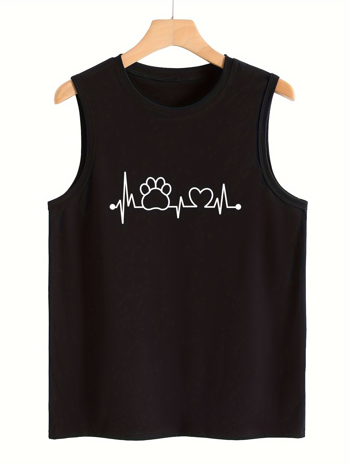 Heart & Paw Print Sleeveless Sports Vest Stretchy Casual Tops