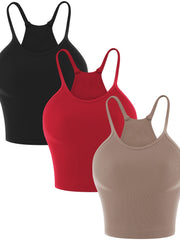 Solid Ribbed Cami Sports Tank Top High Stretch Yoga Sleeveless Tops