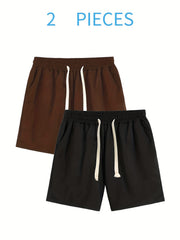 Men's Casual Drawstring Gym Shorts for Running - 2pcs Set