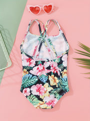 Toddler Girls Hawaiian Floral Swimsuit High Waist Swimwear