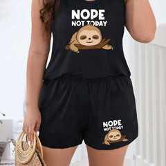 Sloth Print Tank Top & Shorts Pajama Set