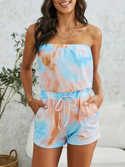 Tie Dye Drawstring Romper Jumpsuit Backless Casual Women's Clothing