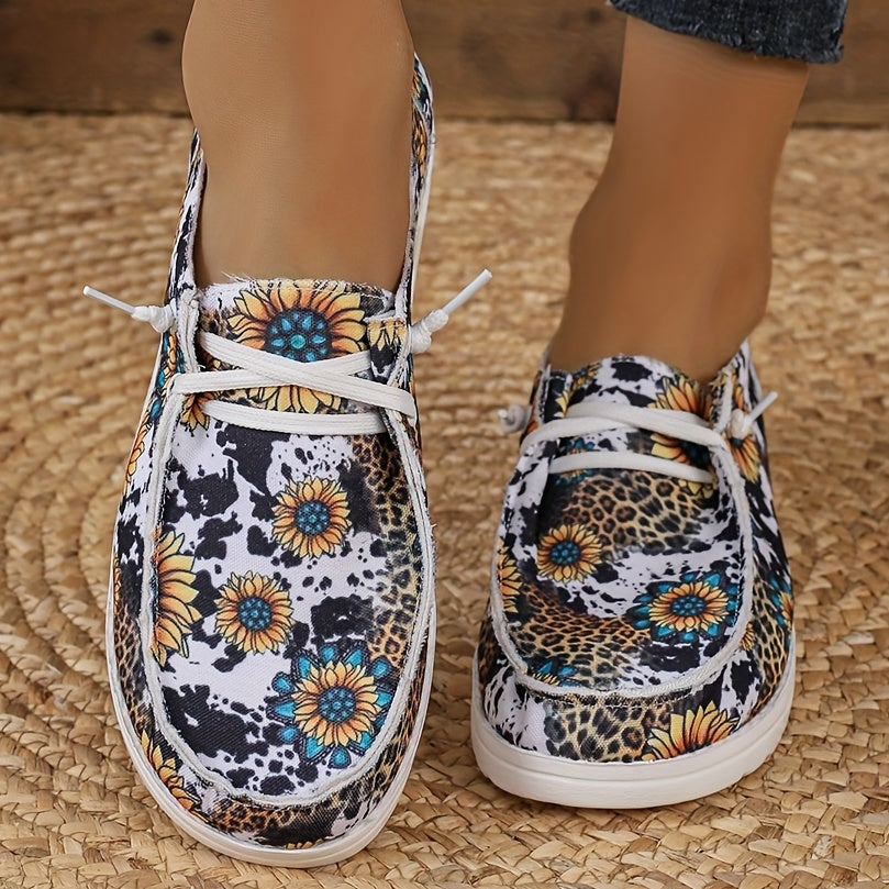 Floral Pattern Canvas Slip On Loafers Casual Lightweight Shoes