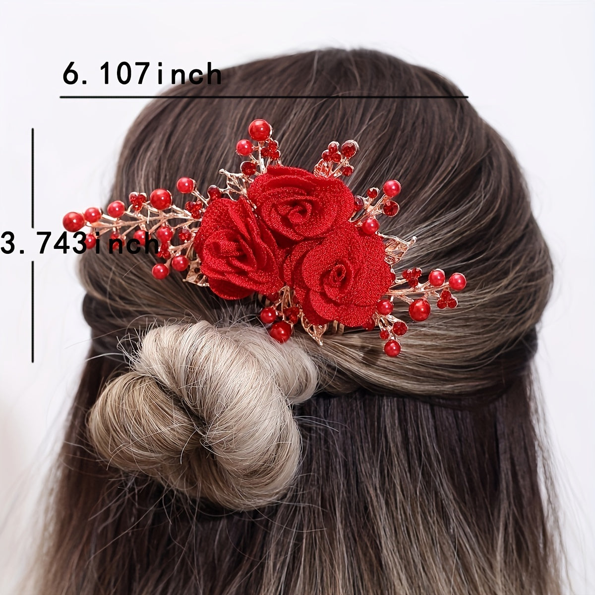 Red Flower Hair Comb Vintage Insert Comb Bridal Headdress Hair Comb