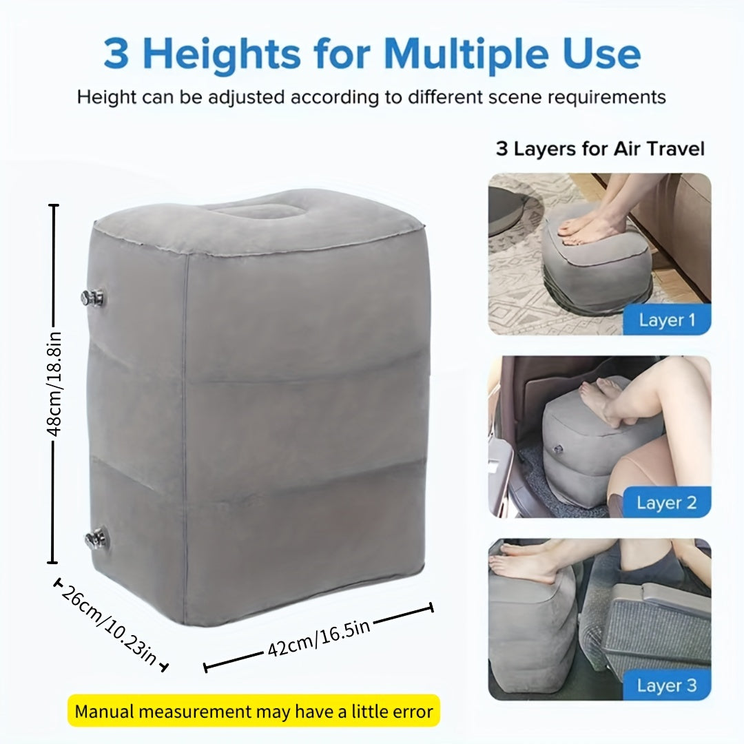 Portable 3-Layer Flocking Footstool for Travel and Car