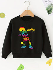 Colorful Skeleton Print Boys Casual Pullover Sweatshirt