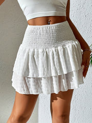 Frilled Trim Shirred Waist Mini Skirt for Women