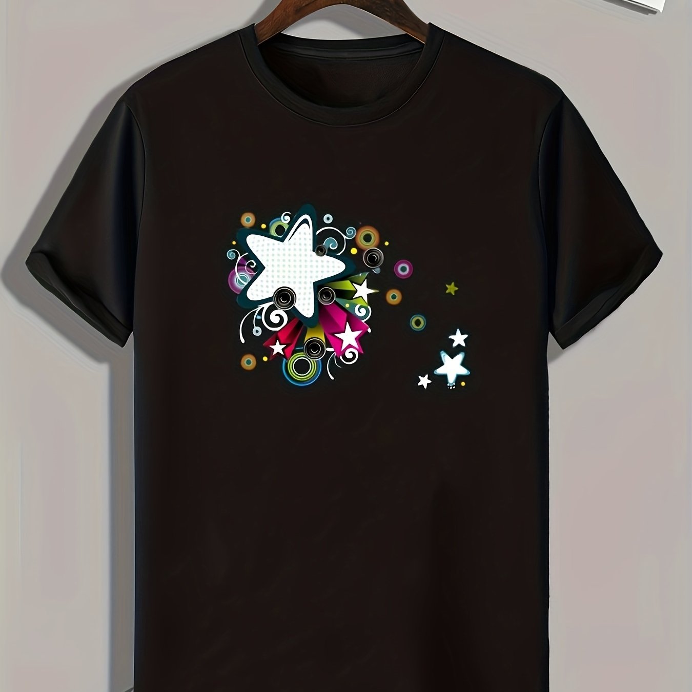 Star Pattern Print Men's Comfy Sports T shirt Graphic Tee