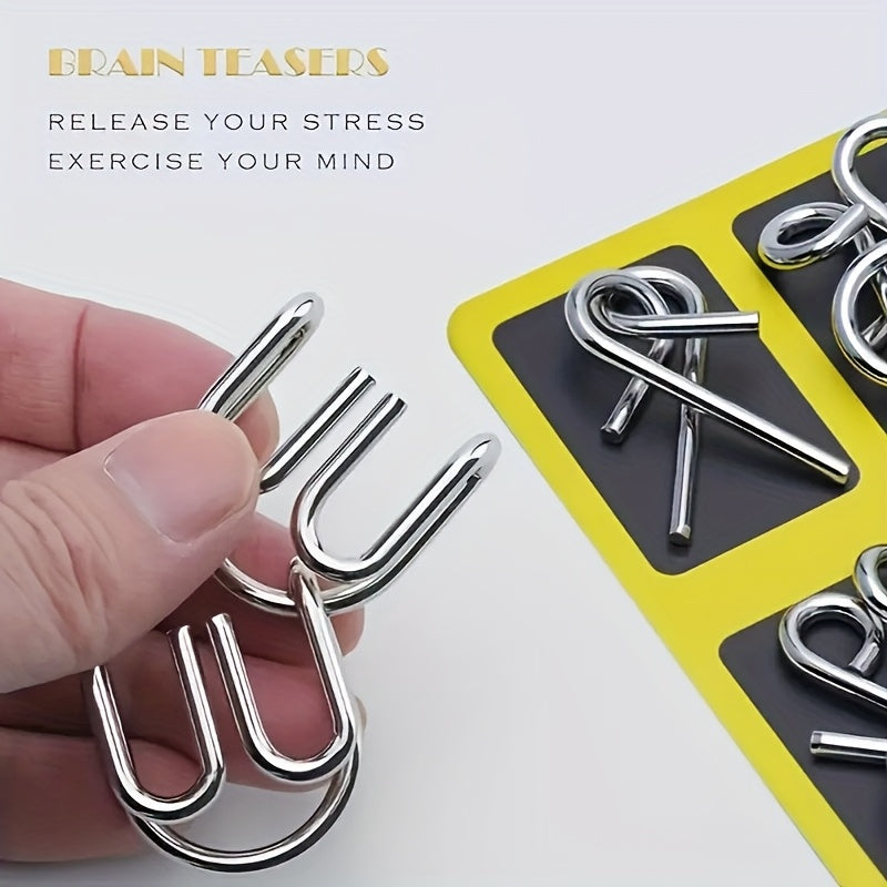 8pcs Metal Puzzle Game Interlocking Pieces Brain Tease