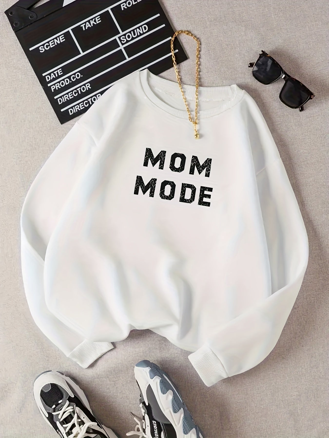 Mom Mode Print Sweatshirt Casual Long Sleeve Crew Neck Sweatshirt