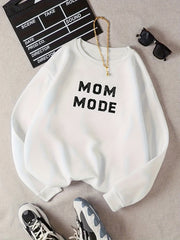 Mom Mode Print Sweatshirt Casual Long Sleeve Crew Neck Sweatshirt