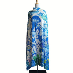 Jellyfish Print Square Scarf Oversized Cartoon Shawl Head Wraps Women