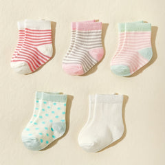 5pcs Baby Candy Striped Crew Socks Cotton Toddler Socks