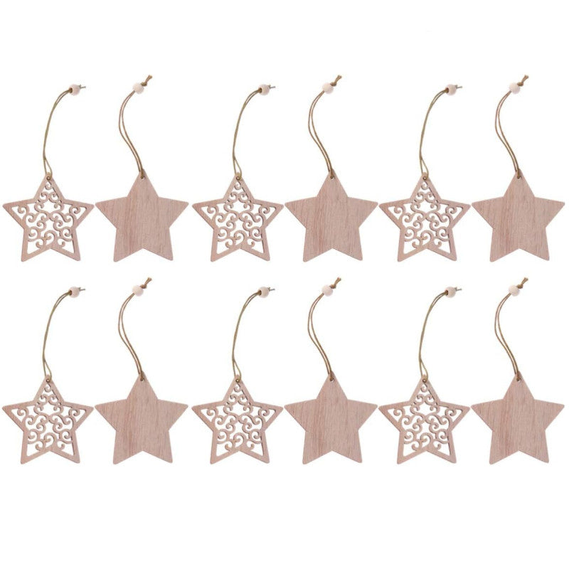 12pcs Wooden Snow Star Pendants for Party Decor