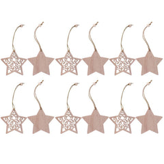 12pcs Wooden Snow Star Pendants for Party Decor