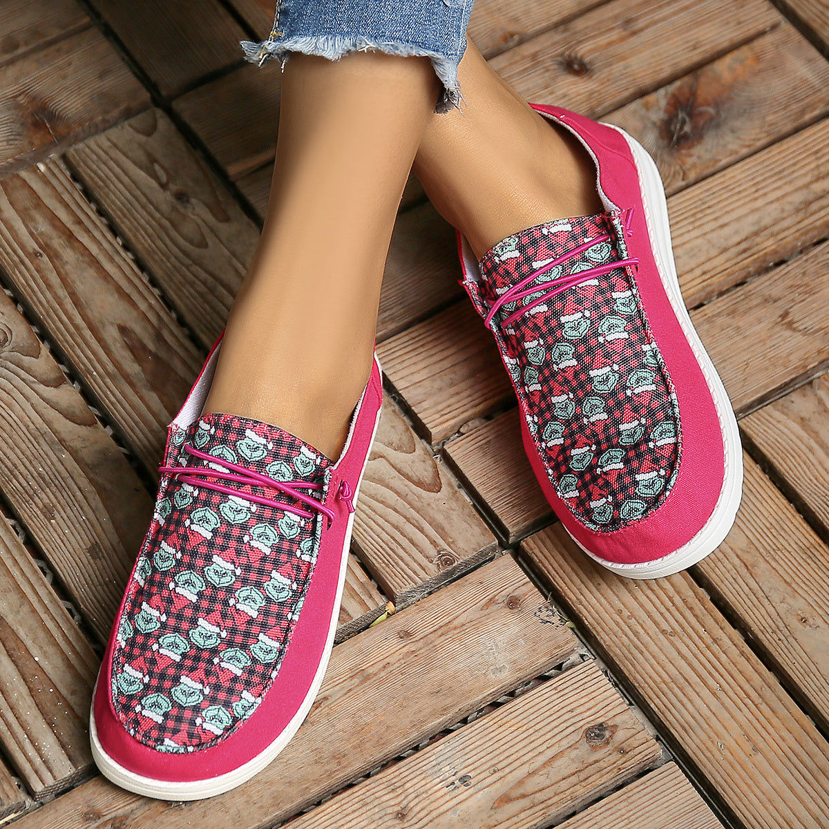 Funny Christmas Print Canvas Slip-On Shoes