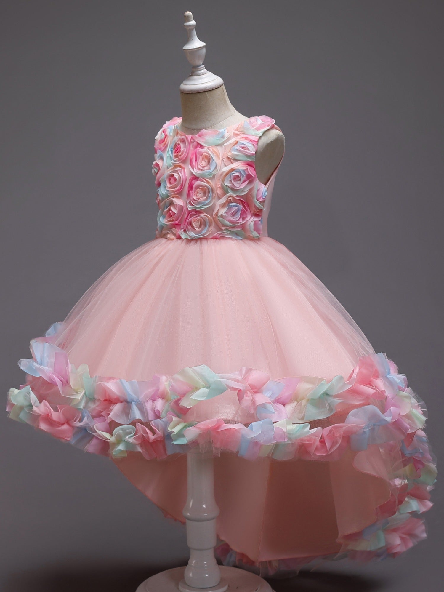 Girls Mesh Flower Princess Dress Party Performance